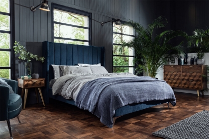 Boxer Velvet 6ft Bed Frame in Teal Blue and Black Legs