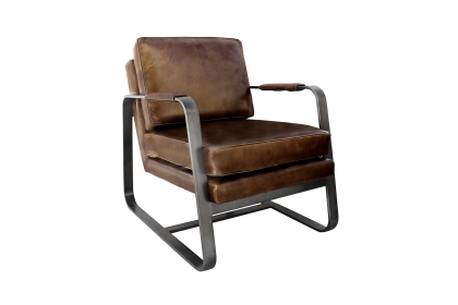 Leather & Iron Arm Chair in Brown
