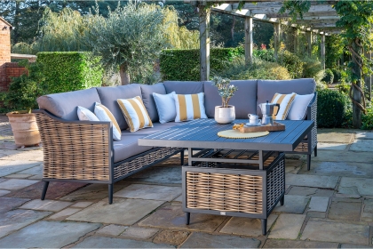 Langley Garden Corner Sofa Set with Adjustable Coffee Table