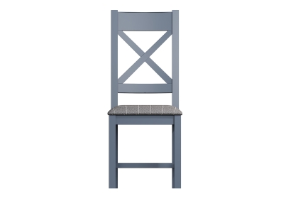 Smoked Painted Blue Oak Cross Back Dining Chair Grey Check