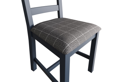 Smoked Painted Blue Oak Slatted Dining Chair Grey Check
