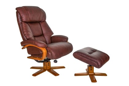 Nice Leather Swivel Recliner Chair & Footstool
