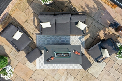 Maze Manhattan Reclining 3 Seat Aluminium Sofa Set with Fire Pit Table & Footstools