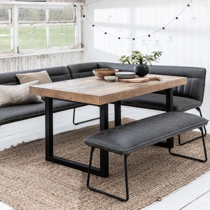 Nixon Reclaimed Wood 135cm Dining Table Set with Cooper Corner Bench & Low Bench in Grey