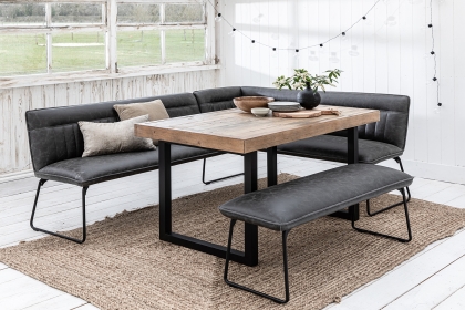 Nixon Reclaimed Wood 135cm Dining Table Set with Cooper Corner Bench & Low Bench in Grey