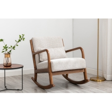 Imogen Natural Woven Chenille Rocker Chair with Dark Wood Frame