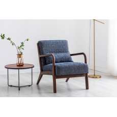 Imogen Navy Woven Chenille Chair with Dark Wood Frame