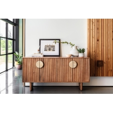 Arcadia Mango Wood Wide Sideboard with Travertine Gold Handles