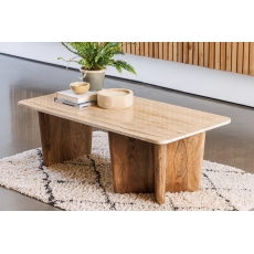 Arcadia Mango Wood Coffee Table with Travertine Tops
