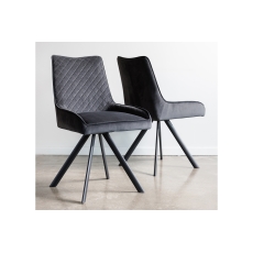 Brooke Dark Grey Recycled Velvet Dining Chair with Diamond Stitching