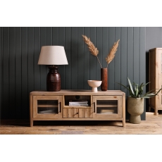 Hatton Reclaimed Wood Large TV Unit with Reeded Glass Doors