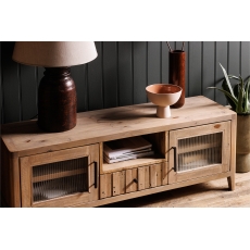 Hatton Reclaimed Wood Large TV Unit with Reeded Glass Doors
