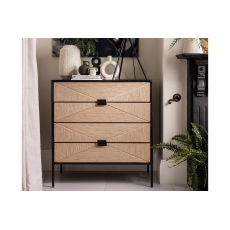 Raphael Black Wood and Jute Rope 4 Drawer Chest of Drawers