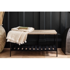 Raphael Black Wood and Jute Rope Bed End Bench