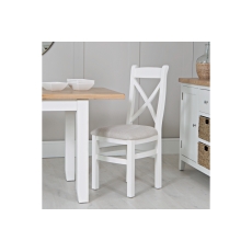 Eton Painted White Oak Cross Back Dining Chair with Fabric Seat