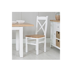 Eton Painted White Oak Cross Back Dining Chair with Wooden Seat