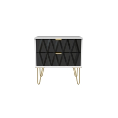 2 Drawer Wide Bedside Table with Diamond Panel Design