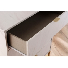 Wide Double 1 Drawer Midi Bedside Table in Marble or Pewter Finish