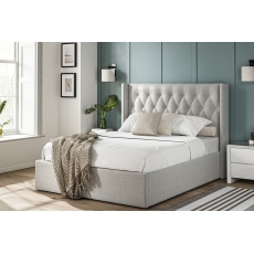 Trend Ottoman Storage Bedframe with Buttoned Headboard in Linen Grey