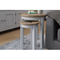 Smoked Oak Painted Grey Round Nest of 2 Tables