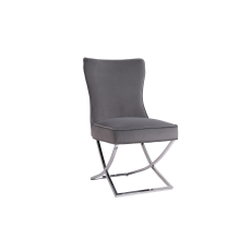 Cross Leg Dining Chair in Grey Velvet