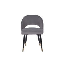 Open Curved Back Dining Chair in Grey Velvet and Gold Tip Legs
