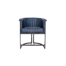 Leather & Iron Tub Chair in Blue PU Leather