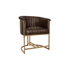 Leather Tub Chair in Brown with Gold Metal