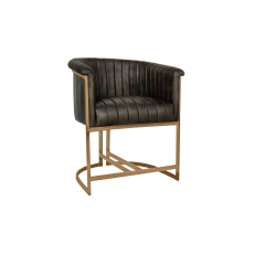 Leather Tub Chair in Dark Grey with Gold Metal