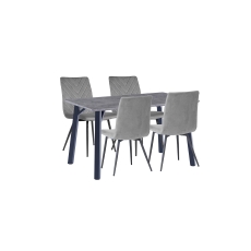 1.2m Concrete Dining Table Set with 4 x Retro Grey Velvet Chairs