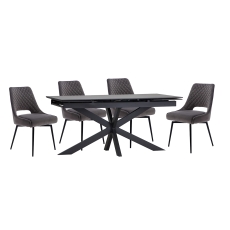 1.6m Extending Sintered Stone Grey Dining Table Set & 4 Graphite Velvet Chairs