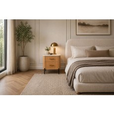 Reed Mango Wood & Marble 2 Drawer Bedside Table