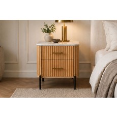 Reed Mango Wood & Marble 2 Drawer Bedside Table