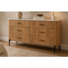 Reed Mango Wood & Marble 6 Drawer Wide Chest of Drawers