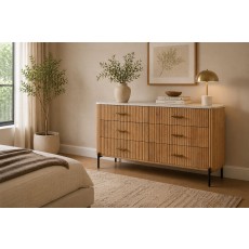 Reed Mango Wood & Marble 6 Drawer Wide Chest of Drawers