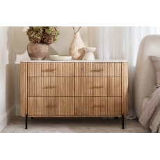Rufus Reeded Mango Wood & Marble 6 Drawer Wide Chest of Drawers