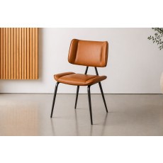 Jack Cognac Tan PU Leather Dining Chair with Industrial Legs (Pair)