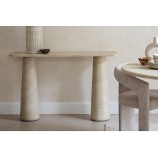 Ida Travertine Stone Console Table with Cylindrical Legs