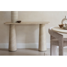 Idless Travertine Stone Console Table with Cylindrical Legs