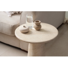 Idless Travertine Stone Lamp Table with Cylindrical Base
