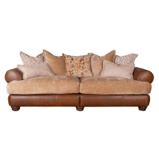 Nelson Fabric & Leather Mix 4 Seater Pillow Back Sofa