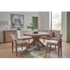 Feltz Smoked Oak 137cm Round Dining Table Set with 2 Chairs and Corner Bench Set
