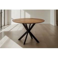 Sadie Industrial 110cm Round Dining Table in Oak Finish