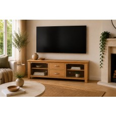 Devon 100% Solid Oak Large TV Unit with Glass Doors Devon 100% Solid Oak Large TV Unit with Glass Doors