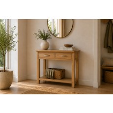 Devon 100% Solid Oak Console Table 2 Drawer Devon 100% Solid Oak Console Table 2 Drawer