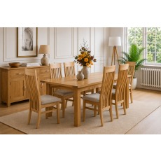 Devon 100% Solid Oak Extending Dining Table & 6 Slatted Back Chairs PU Seat Devon 100% Solid Oak Extending Dining Table & 6 Slatted Back Chairs PU Seat