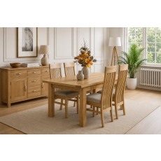 Devon 100% Solid Oak Extending Dining Table & 6 Slatted Back Chairs PU Seat Devon 100% Solid Oak Extending Dining Table & 6 Slatted Back Chairs PU Seat