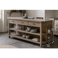 Gallery Direct Vancouver Rustic Pine Large Kitchen Island with Marble Top