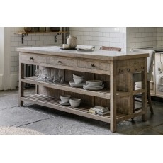 Gallery Direct Vancouver Rustic Pine Large Kitchen Island with Marble Top