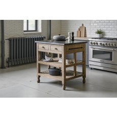 Gallery Direct Vancouver Rustic Pine Small Kitchen Island with Marble Top